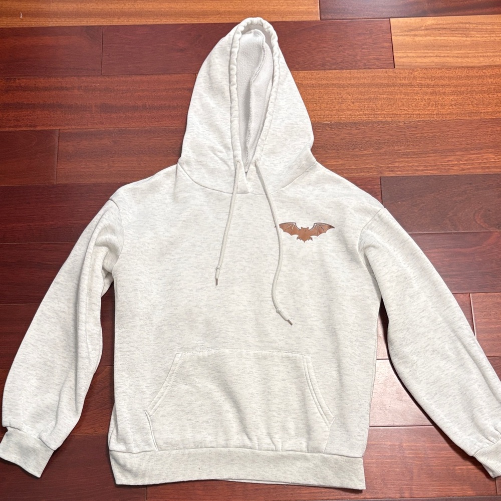 SHEIN Oversized White Hoodie with Brown Bat Chest Graphic